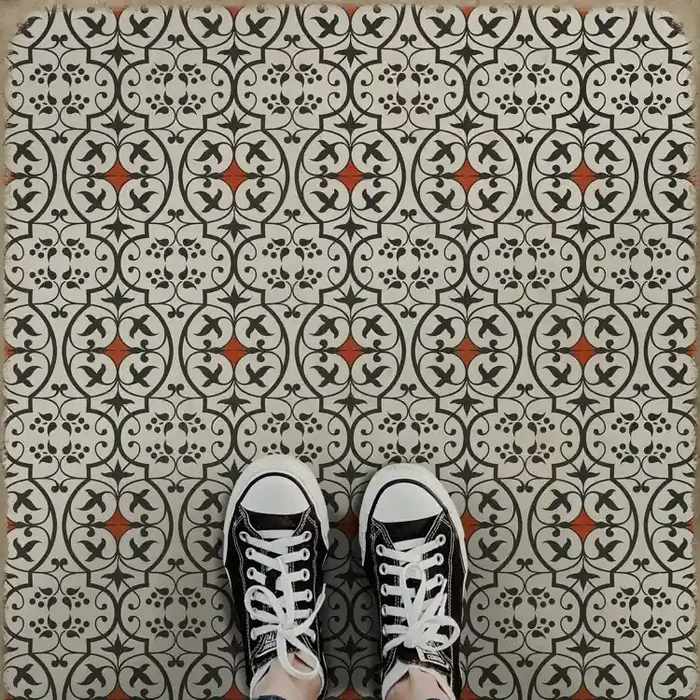 Vintage Vinyl Floorcloth Rug (Pattern 51 Whats Black and White and Red all Over)