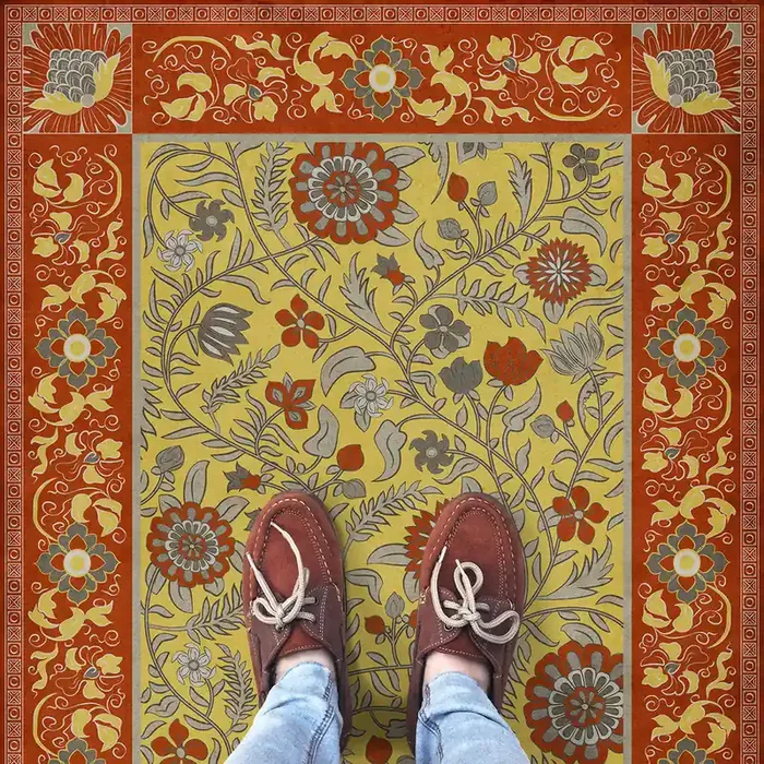 Vintage Vinyl Floorcloth Rug (Williamsburg – Indian Quilt – Calcutta)