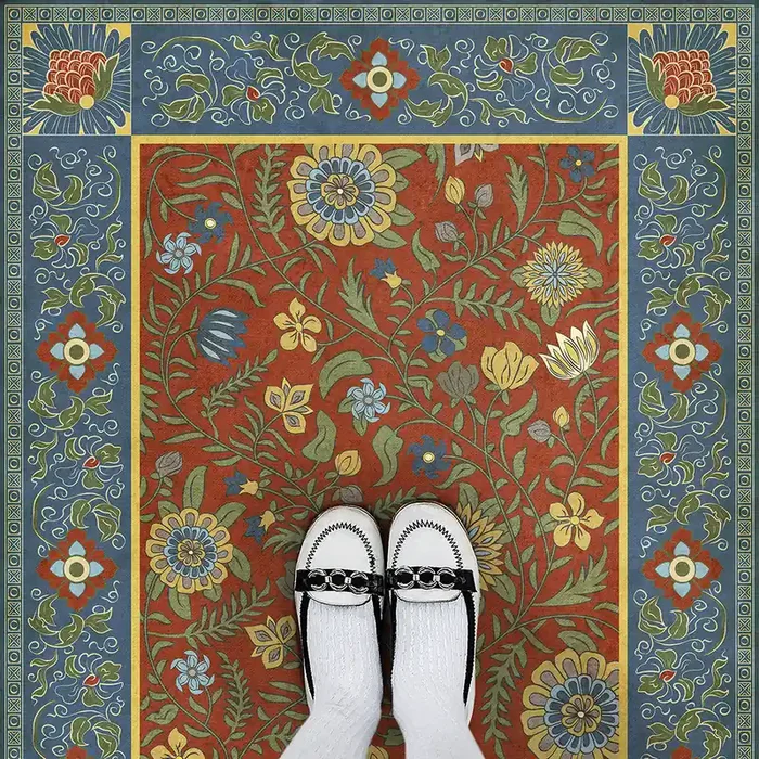 Vintage Vinyl Floorcloth Rug (Williamsburg – Indian Quilt – Darjeeling)