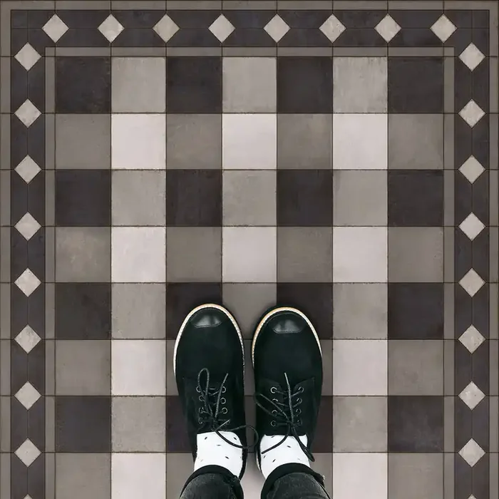 Vintage Vinyl Floorcloth Rug (Williamsburg -Gingham Tile – Black)