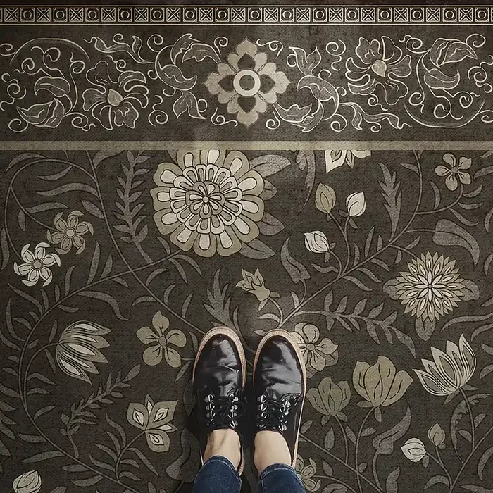 Vintage Vinyl Floorcloth Rug (Williamsburg -Indian Quilt – Goa)