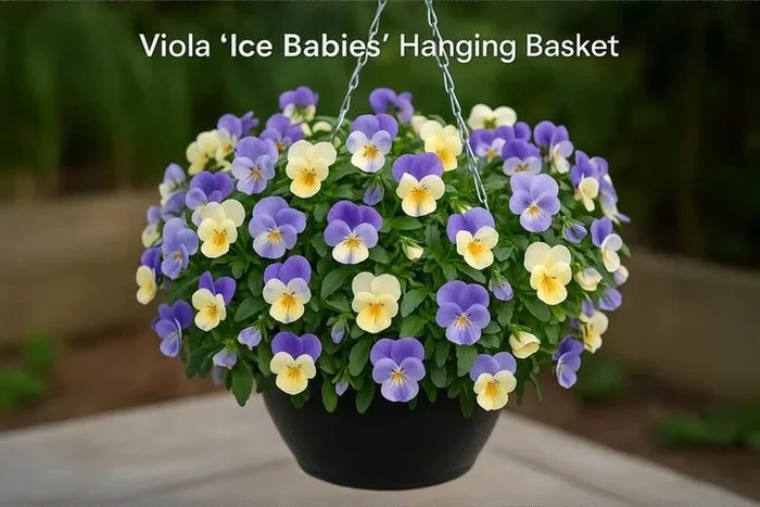 Viola ‘Ice Babies’ Pre-Planted Hanging Basket for Vibrant Winter Blooms