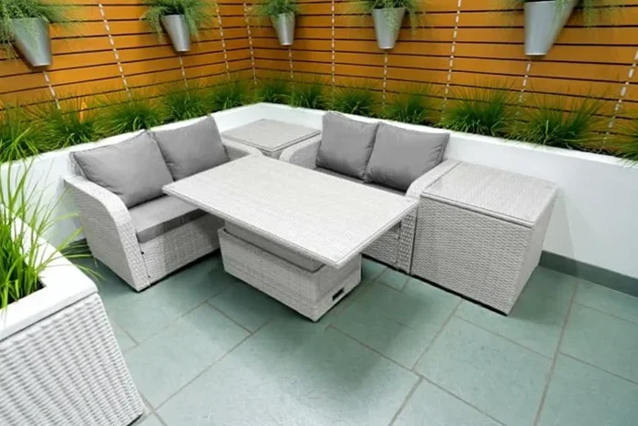 Weather-Resistant PE Rattan 4-Seater Garden Sofa Set with Adjustable Rising Table