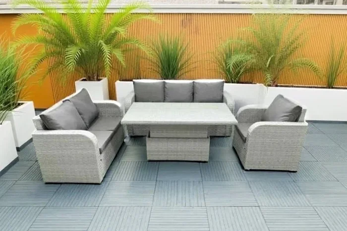 Weather-Resistant Rattan 6-Seater Reclining Garden Set with Lifting Table