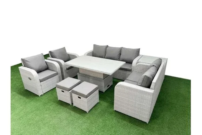 Weather-Resistant Rattan Reclining 9-Seater Garden Dining Set