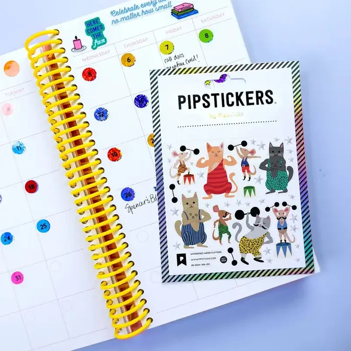 Whiskered Weightlifters PipStickers Adorable Cats & Mouse Decorative Decals Sticker Lovers Collection