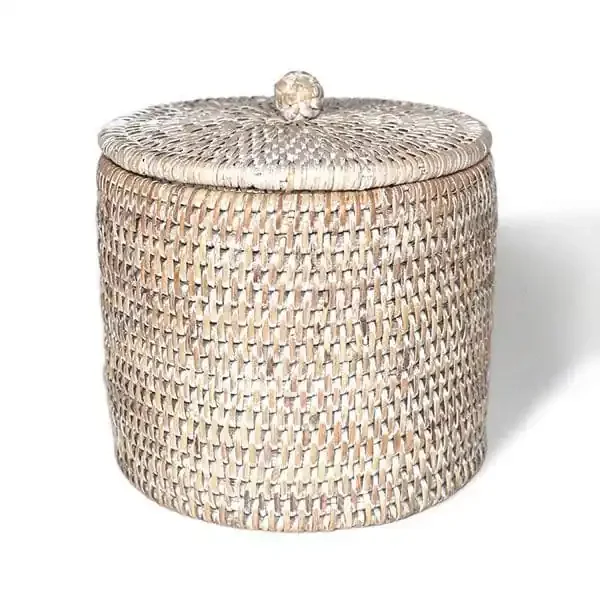 White Rattan Toilet Paper Holder Basket Set of 2