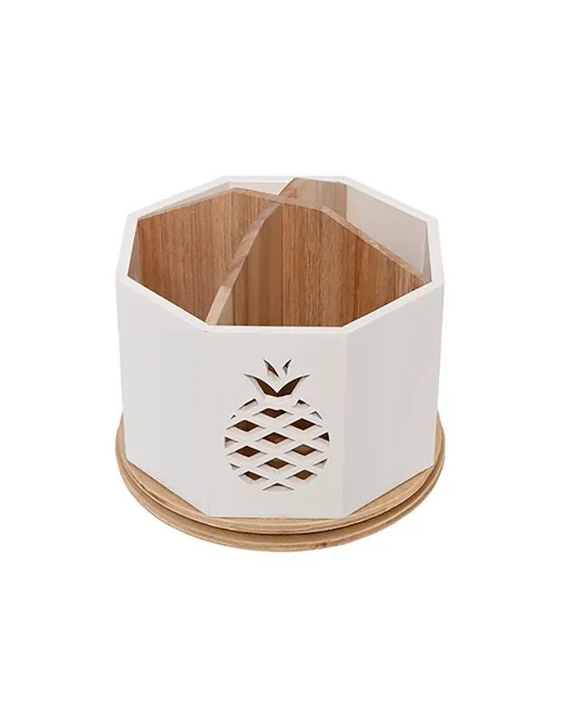 White Rotating Desk Organizer with Pineapple Cutouts