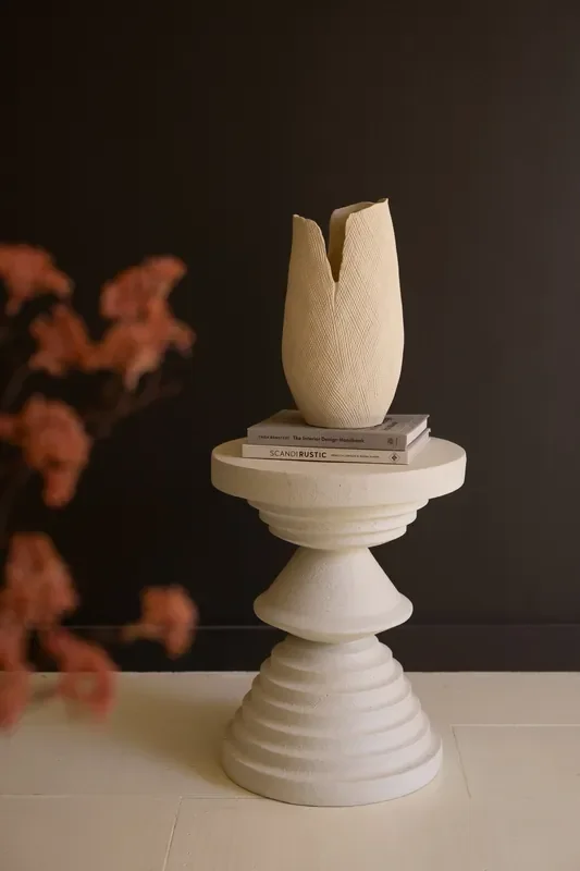 White Stone Composite Round Side Table