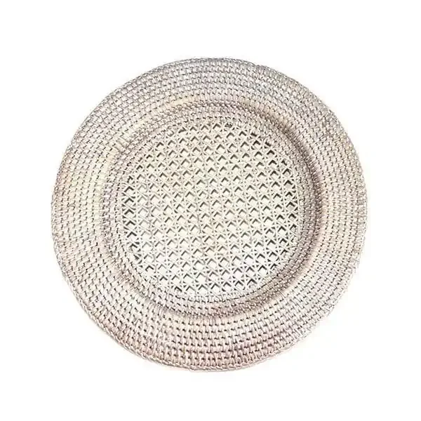 White Wash Rattan Round Chargers 12.5″ (Set/4)