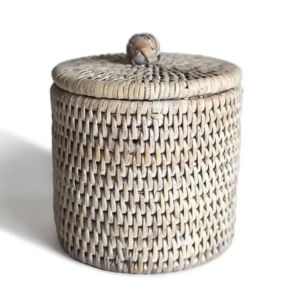 White Wash Rattan Small Bathroom Containers Set/2