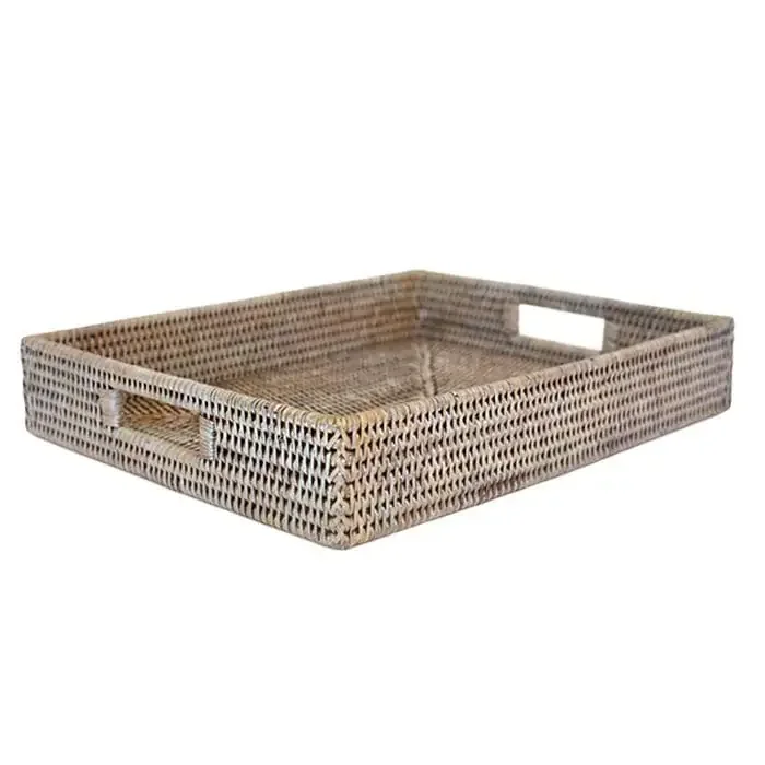 White Washed Rattan Tray Rectangular 15″