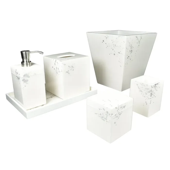 White with Artful Silver Lacquer Bathroom Accessories