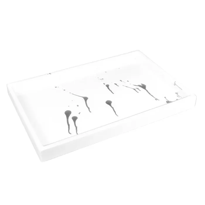 White with Artful Silver Lacquer Vanity Tray