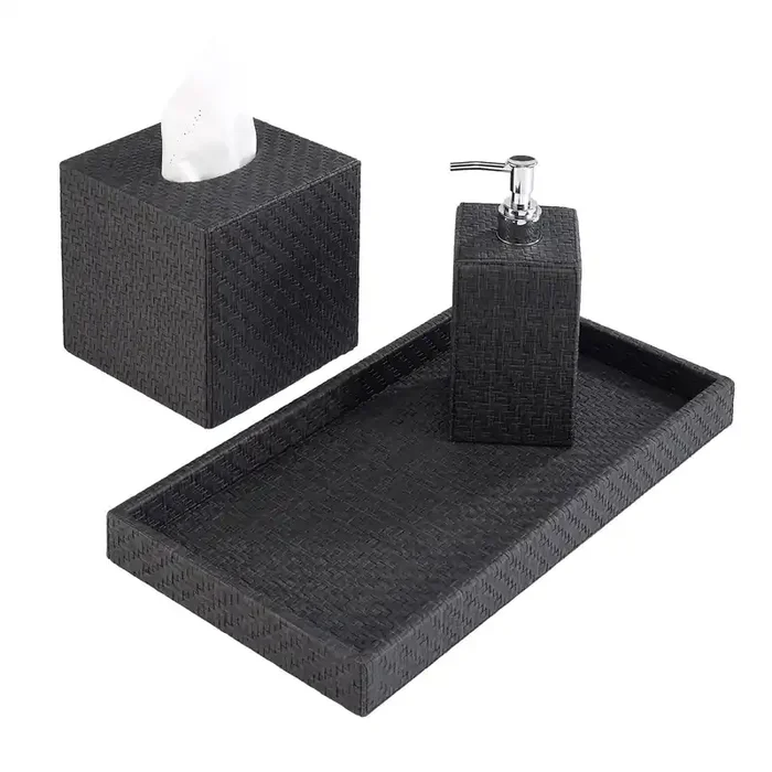 Wicker Vinyl Bathroom Accessories (Black)