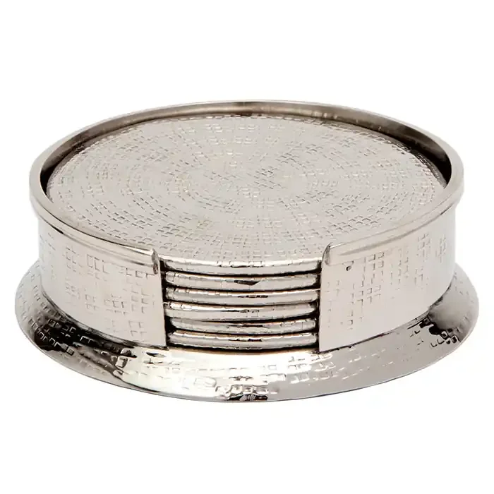 Winsford Shiny Nickel Set of 6 Round Coasters