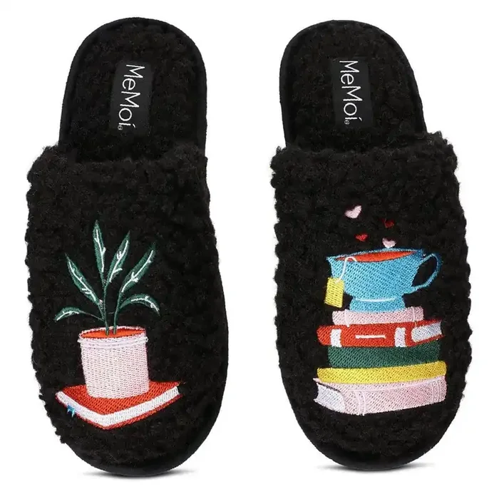 Women‘s Book Club Plush Slippers Slip-On House Shoes [Sizes SM-L]