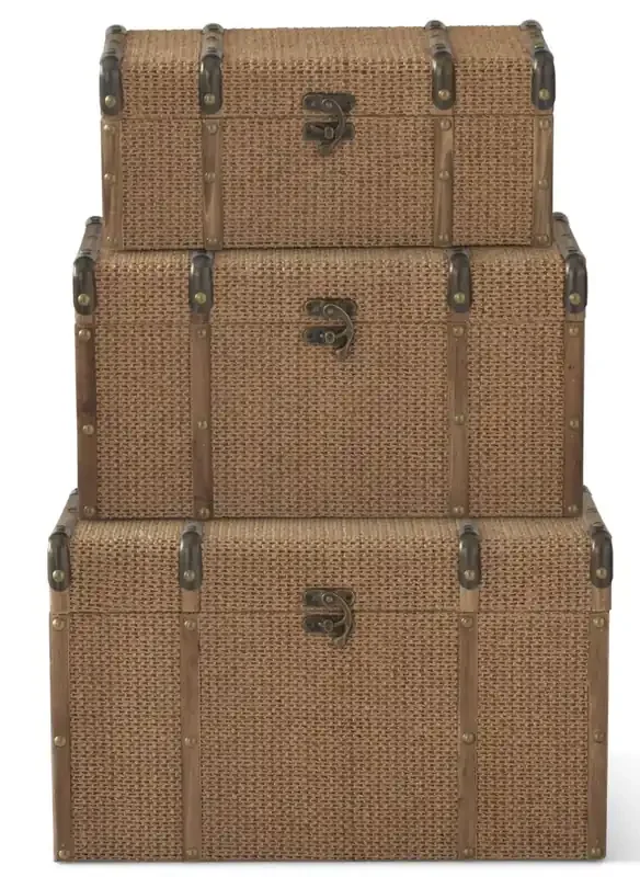 Wood & Woven Jute Nesting Chest