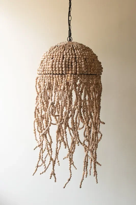 Wooden Bead Jellyfish Pendant Light