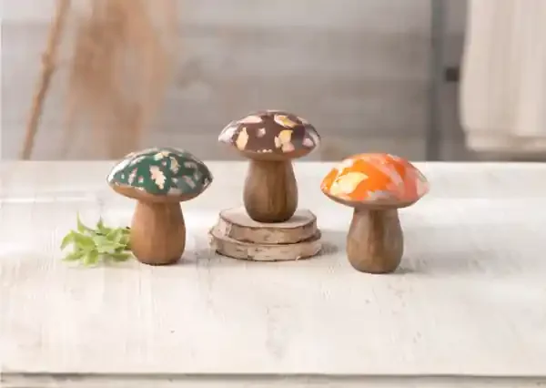 Wooden Mushrooms with Fall Motif, 3 colors