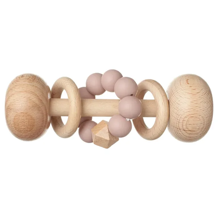 Wooden Rattle Toys for Babies with (Blush) Silicone Beads