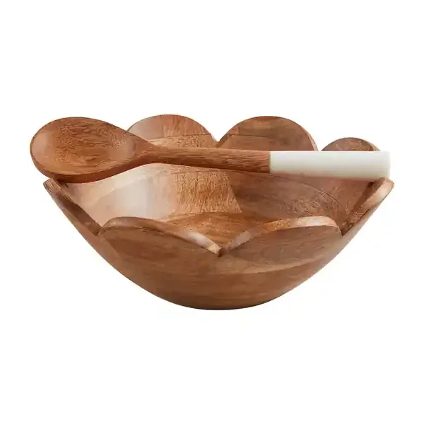 Wooden Scallop Bowl With Server