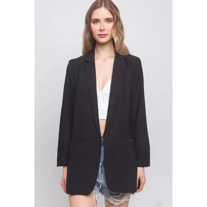 Woven Solid Vertigo Blazer in Black [Size Options SM-1X]