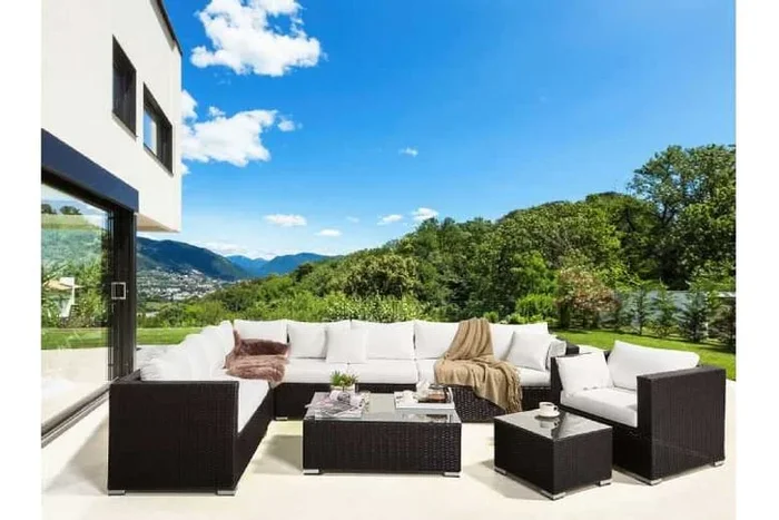 XXL 8-Seater PE Rattan Modular Garden Sofa Set – Weather-Resistant Outdoor Lounge