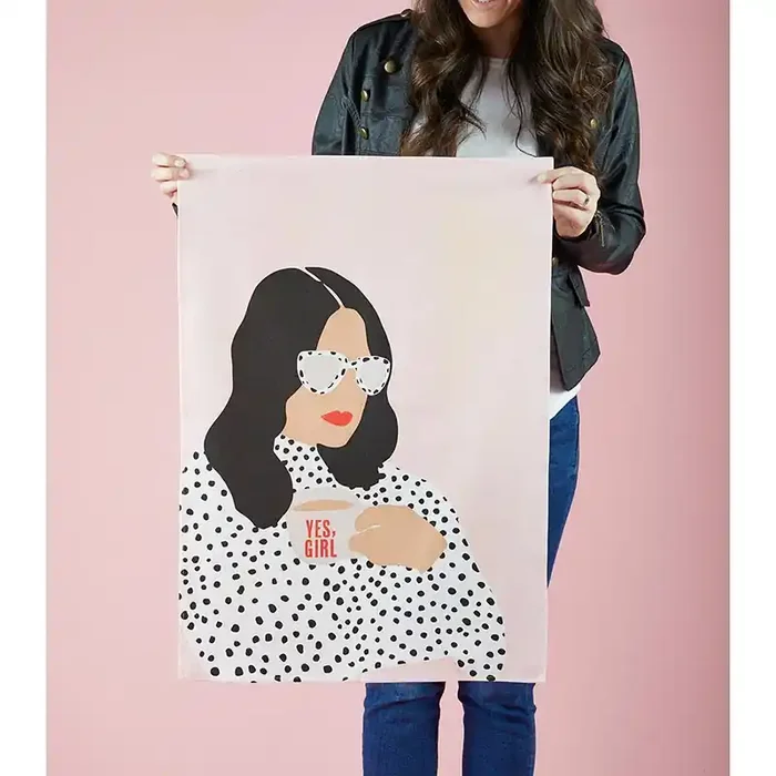 Yes, Girl Large Pink Tea Towel Extra Large 20″ W x 27.5″ L In a Gift Box! Gift for Her