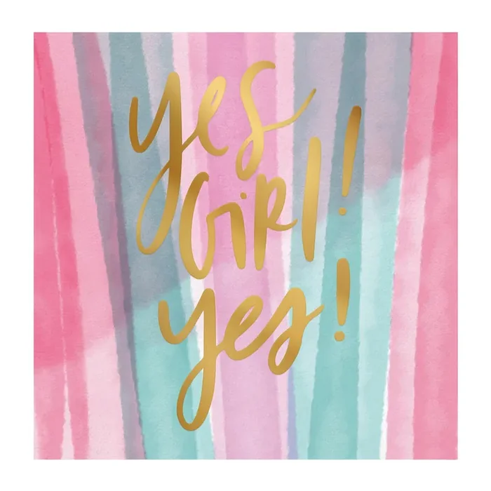 Yes Girl Yes Beverage Napkins in Watercolor Design Multicolor Cocktail Party Paper Napkin 5″ x 5″