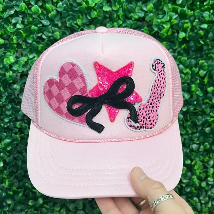 Youth Wild Heart Patch Puff Trucker Hat • Pink