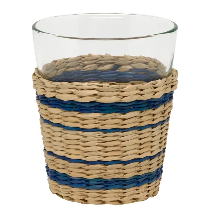 Zaley Natural/Navy Stripe Seagrass Tumbler Glasses Set/6